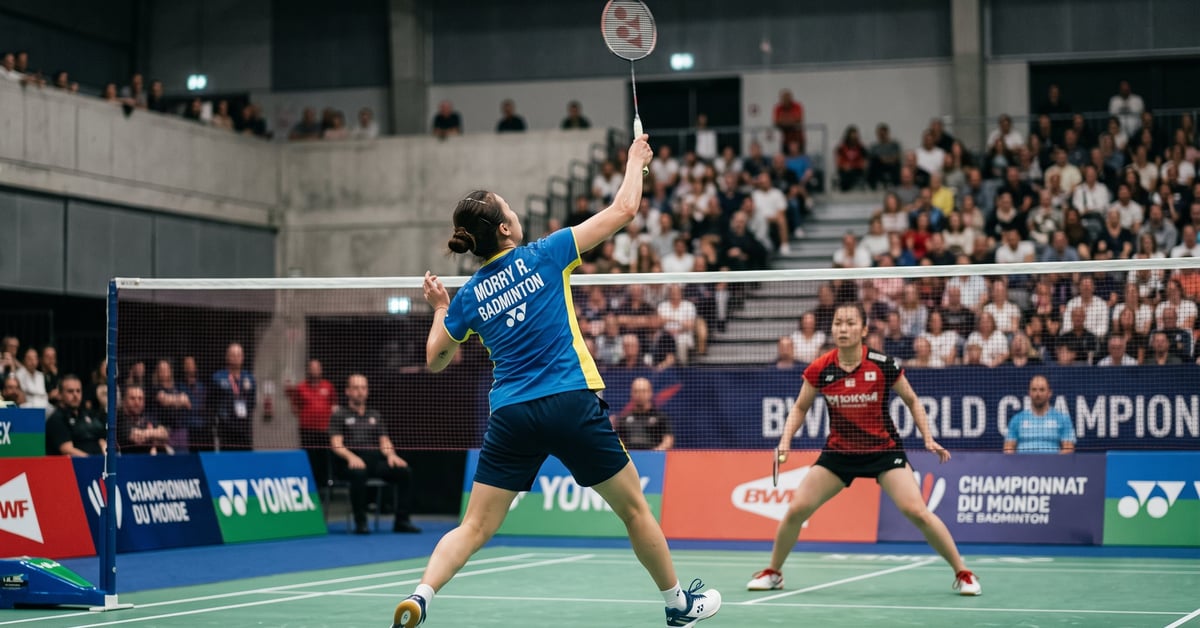 Joueur de badminton en action lors du Championnat du Monde de badminton