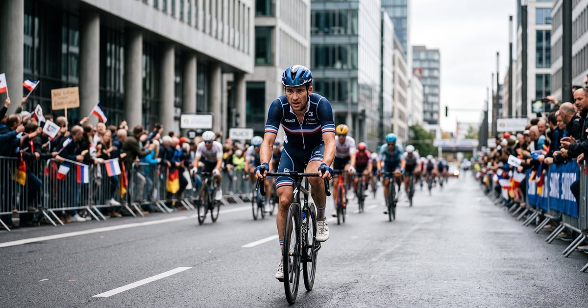 Cycliste en plein effort lors du championnat du monde de cyclisme sur route
