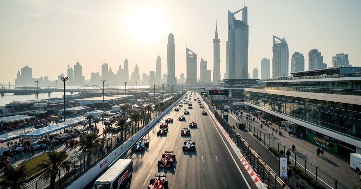Grand Prix d'Abou Dhabi : les monoplaces sur le circuit de Yas Marina sous les lumières du soir