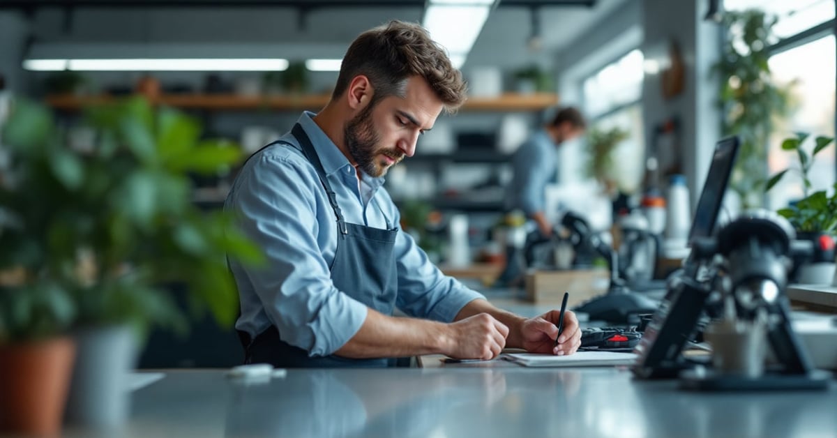 Mécanicien effectuant un entretien auto express rapide sur un véhicule moderne en atelier